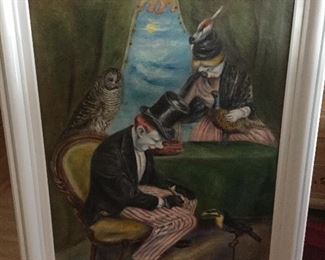 PEGGY WILLIAMS DODDS, AMERICAN 1900-1987, “CIRCUS PERFORMERS” OIL ON CANVAS, 47”x34”, SIGNED AND DATED 1942