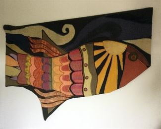 HELEN WEBBER, AMERICAN 20th CENTURY “FISH” WOVEN TEXTILE, SIGNED