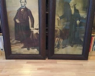 AMERICAN SCHOOL 19th CENTURY “GEORGE WASHINGTON” and “ABRAHAM LINCOLN “ PRINTS 46 x 26 inches each