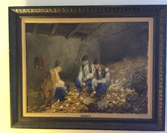 PAUL BARTHEL , GERMAN 1862-1933, “CORN HUSKERS” OIL ON CANVAS, SIGNED, 23”x 31”
