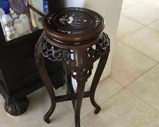 Asian carved rosewood ferns stand with bone insert – $125