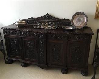 gorgeous heavily carved vintage Brazilian walnut sideboard/buffet– price $350