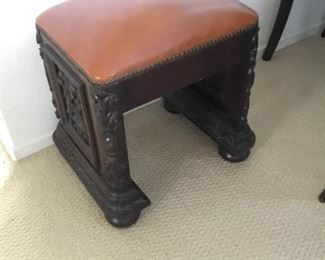 outstanding heavily carved vintage Brazilian walnut vanity stool – $100