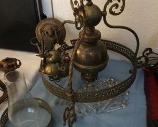 vintage reproduction oil lamp ( electric) no glass shade – $60