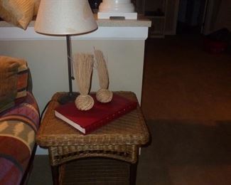 Pottery Barn Lamp & wicker & Iron side table