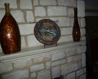 Terra cotta Fish & iron stand 