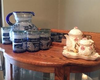 Curio cabinet, glassware tea set