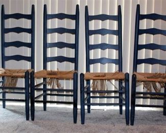 (4) Ladder Back Solid Wood Chairs - Blue