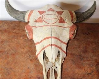 Hand painted Buffalo Skull with Sage Bundles