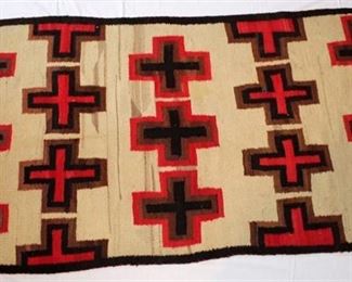 Native American Rug or Blanket. Red, Black, Brown Cross design