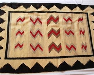 Native American Rug or Blanket. Black border with red and gray design.