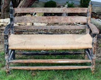 Vintage Wood Bench with handtied woven seat