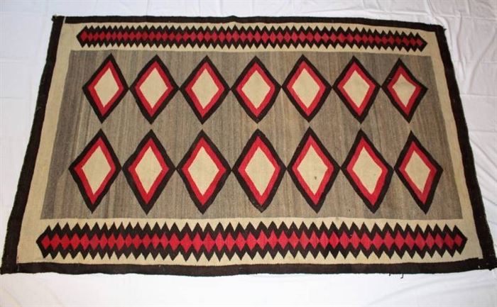 Native American Rug - gray, red, black diamond pattern