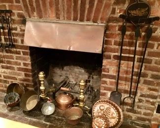 French copper and hand hammered fireplace tools