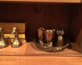 More brass pieces, brass hunting game head goblets