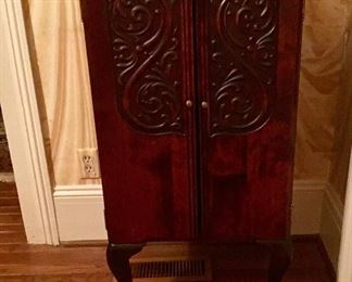 English pressed front Mahogany Canterbury music storage cabinet, also good for paper collections or magazines