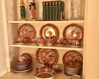 Japanese Imari china, service for 8, French figurines, antique books and Mikassa vase. 