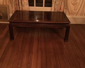 matching Chinese Chippendale mahogany coffee table to the sofa table in the library
