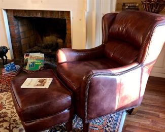 Leather club chair with matching ottoman