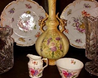 English Bone china cream and open sugar, beautiful Austrian hand painted vase and English bone china open sugar and creamer