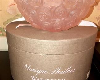 Waterford signed pink bowl with roses and original box