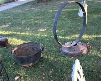 Items from the formal gardens, iron kettle