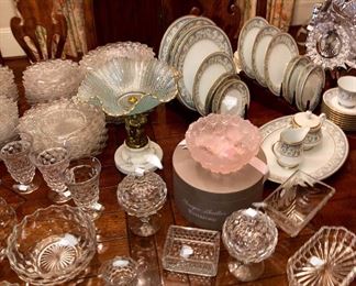 Collection of American Fostoria, Waterford, antique French and Japanese porcelain 