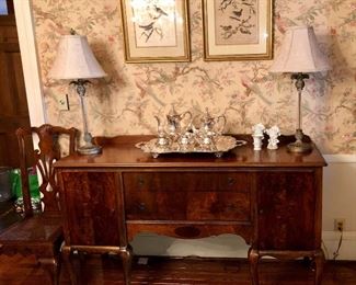 Mahogany English sideboard with queen Ann legs