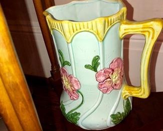 Majolica hand painted signed pitcher