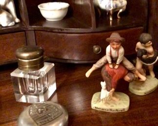 antique ink well, Norman Rockwell figurines