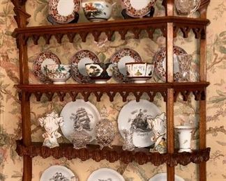 Chinese shelf with Japanese rice bowls, lates and crystal
