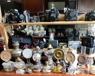 display of lamps and cameras