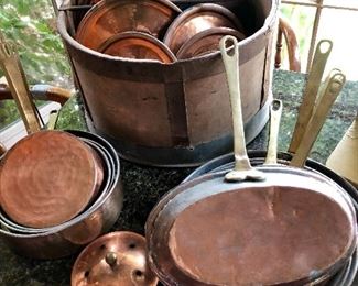 copper cooking skillets, pans and lids
