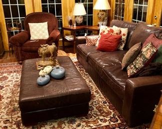 Restoration Hardware leather sofa and ottoman