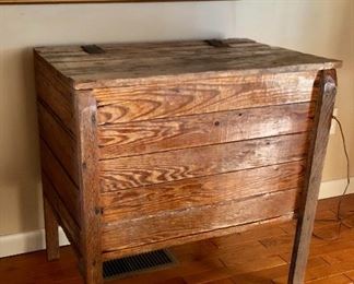 North Carolina early rustic sugar chest with leather straps for hinges.  This is a very unusual piece.