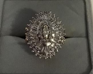 Estate diamond dinner ring with appraisal top view