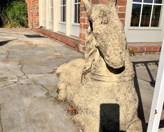 Vintage Chinese reclining guard horse concrete statues. 