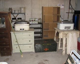 dresser, shelving, roasters, trunk and more