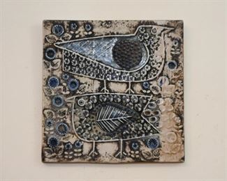 Vintage Mid Century Wall Hanging / Plaque / Art Tile - 2 Birds