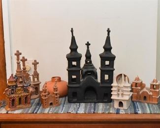 Mexican Folk Art Clay Pottery Churches