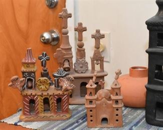 Mexican Folk Art Clay Pottery Churches