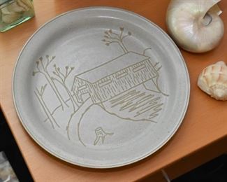 Stoneware Plate with Cabin