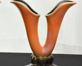 Vintage Double Fluted Pottery Vases (Hull)