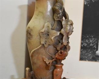 Chinese Carved Soapstone Vase / Brush Pot - Flowers