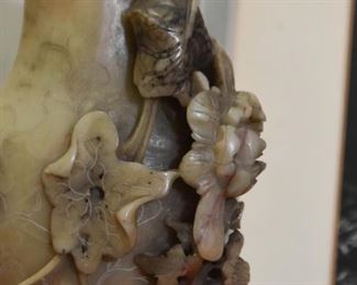Chinese Carved Soapstone Vase / Brush Pot - Flowers