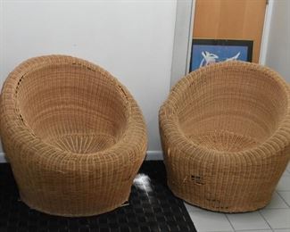 Mid Century Modern Wicker / Rattan Egg Chairs