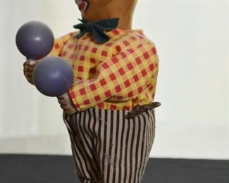 Vintage Wind Up Clown Toy - Maracas