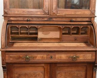 Antique Victorian / Eastlake Roll-Top Secretary with Display Hutch