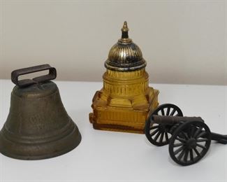 Brass Bell, Capitol Building Bottle, Metal Canon