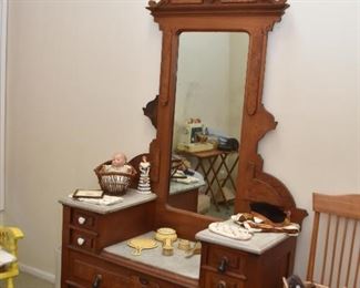 Antique Victorian Eastlake Vanity / Dresser / Chest with Marble Top (missing 2 original drawer pulls)